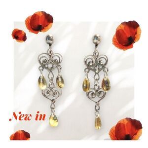 Vintage Norwegian SOLJE Sterling Silver Double Heart Earrings 18k Dipped Drops